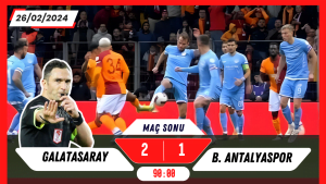 Süper Lig'de 27. haftanın kapanış maçında Galatasaray ile Antalyaspor karşı karşıya geldi. Galatasaray, rakibini 2-1'lik skorla mağlup etti.